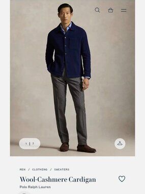 Polo Ralph Lauren Wool Cashmere Men's Cardigan Sweater Large Navy Classic Preppy
